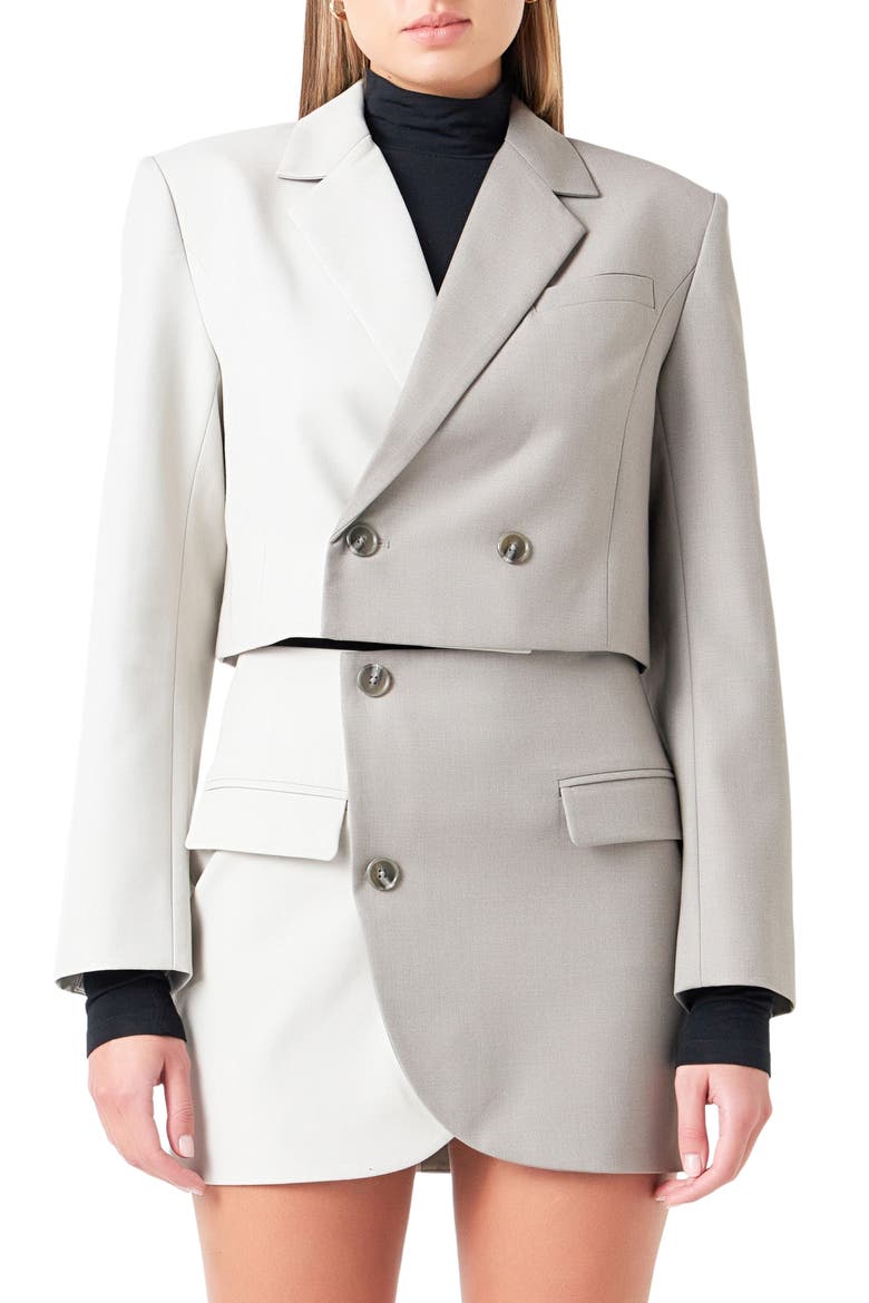 Colorblock Crop Blazer, Main, color, GREY MULTI