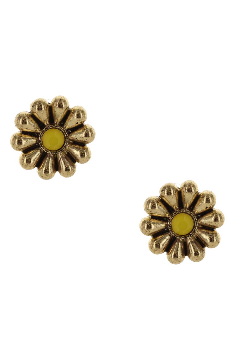 OLIVIA WELLES Leana Flower Stud Earrings, Main, color, Worn Gold / Yellow