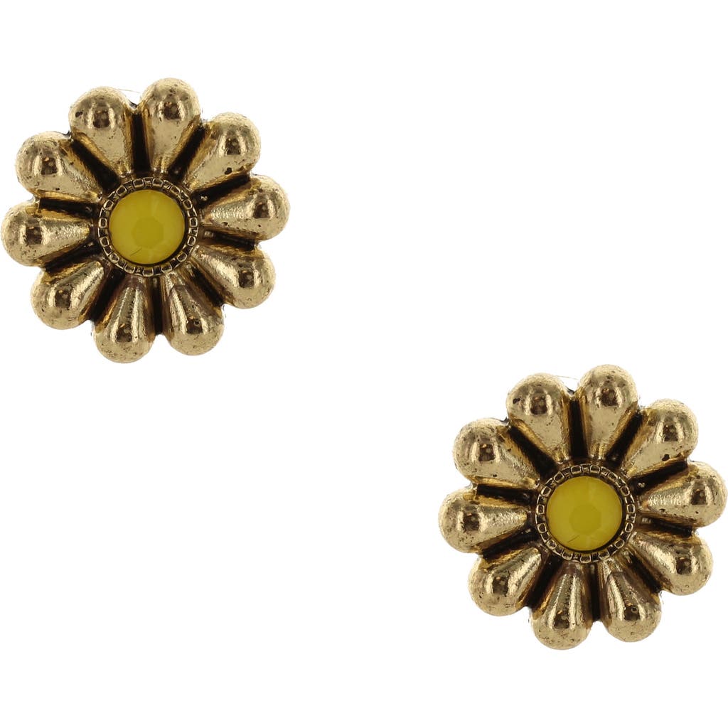 Olivia Welles Leana Flower Stud Earrings In Worn Gold/yellow