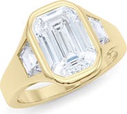 HauteCarat Emerald with Trapezoid Lab Created Diamond Ring