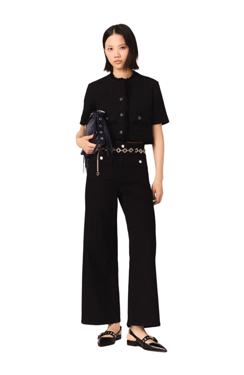 maje Short shiny tweed jacket, Alternate, color, Black