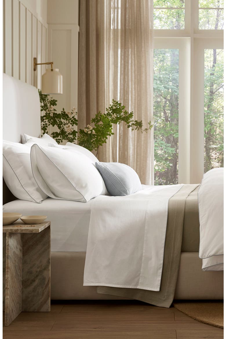 Signature Piped Edge Duvet Set, Alternate, color, WHITE/ SHORE