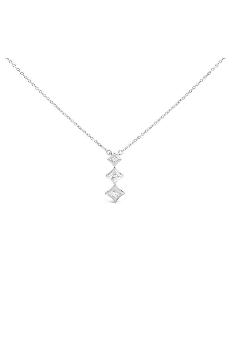 10K Gold 1/5 Cttw Princess Cut Diamond 3 Stone Drop Pendant Necklace, Alternate, color, White