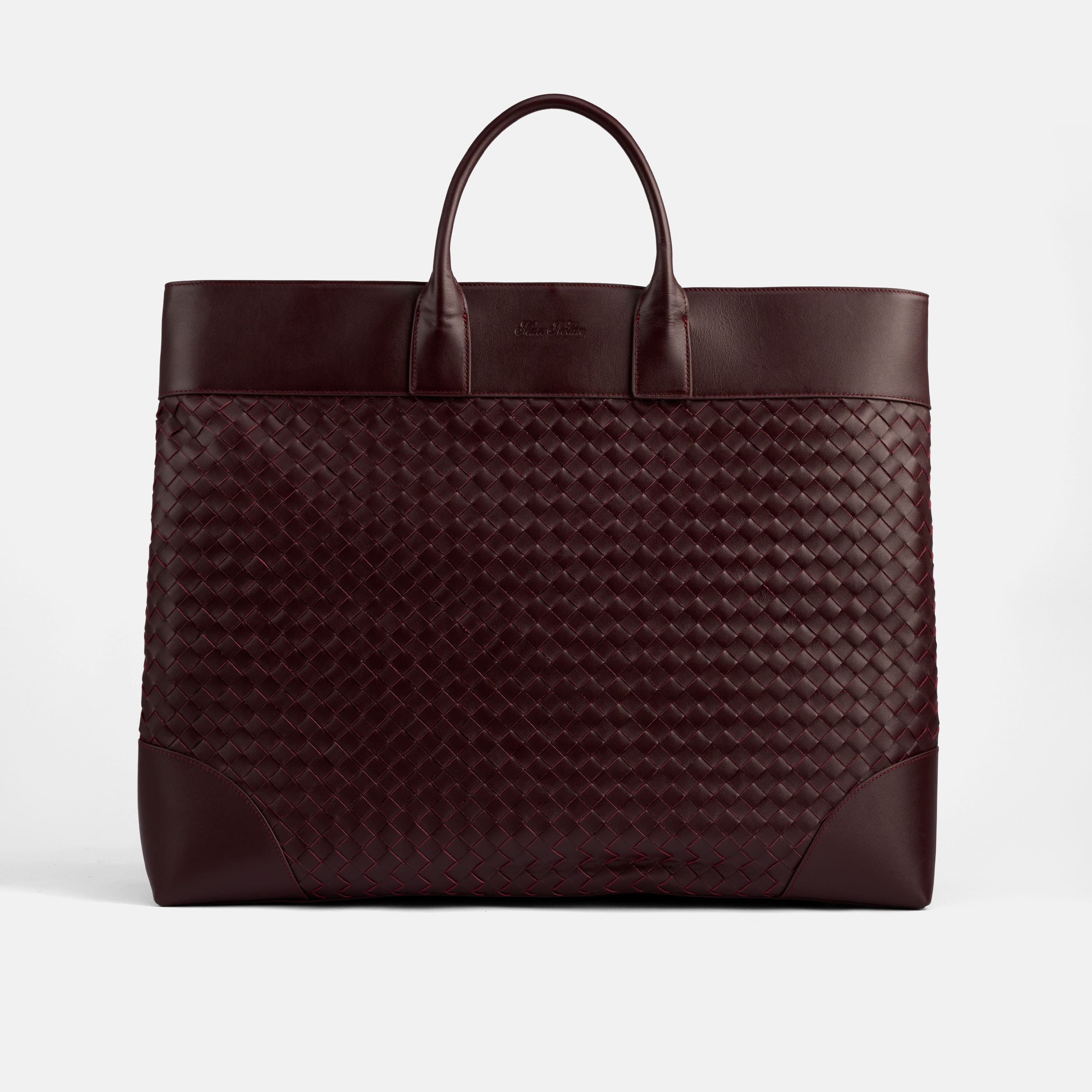 Large Woven Calfskin Leather Weekender, Main, color, Oxblood