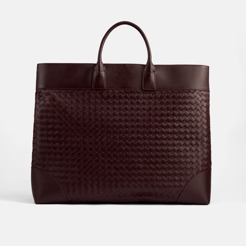 Large Woven Calfskin Leather Weekender