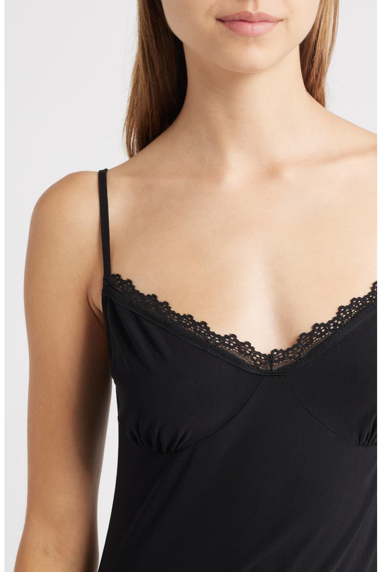 The Chloe Lace Trim Mini Slipdress, Alternate, color, BLACK