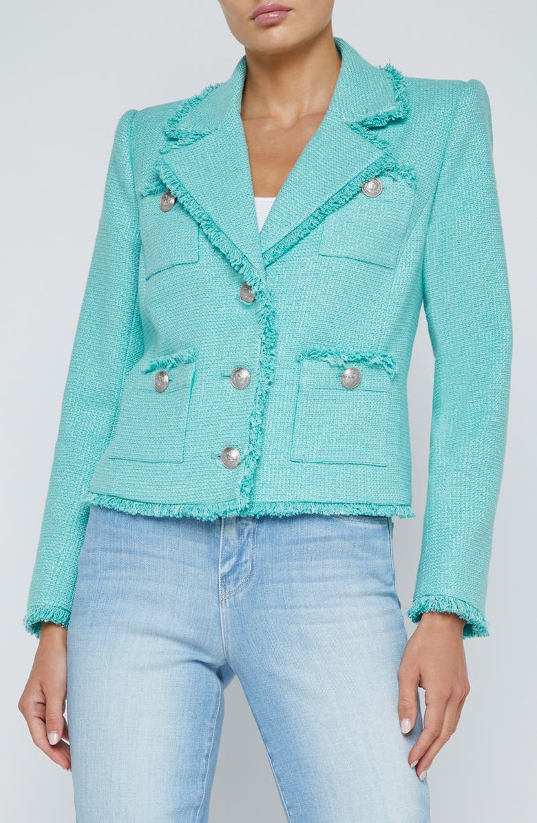 L'AGENCE Sylvia Metallic Blazer, Main, color, Aquanicke