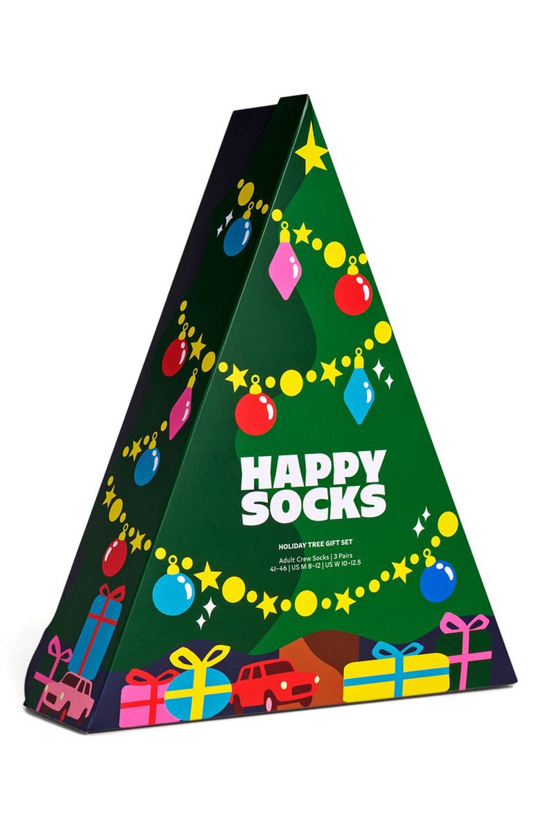 Happy Socks Assorted 3-Pack Holiday Tree Crew Socks Gift Set, Alternate, color, Green