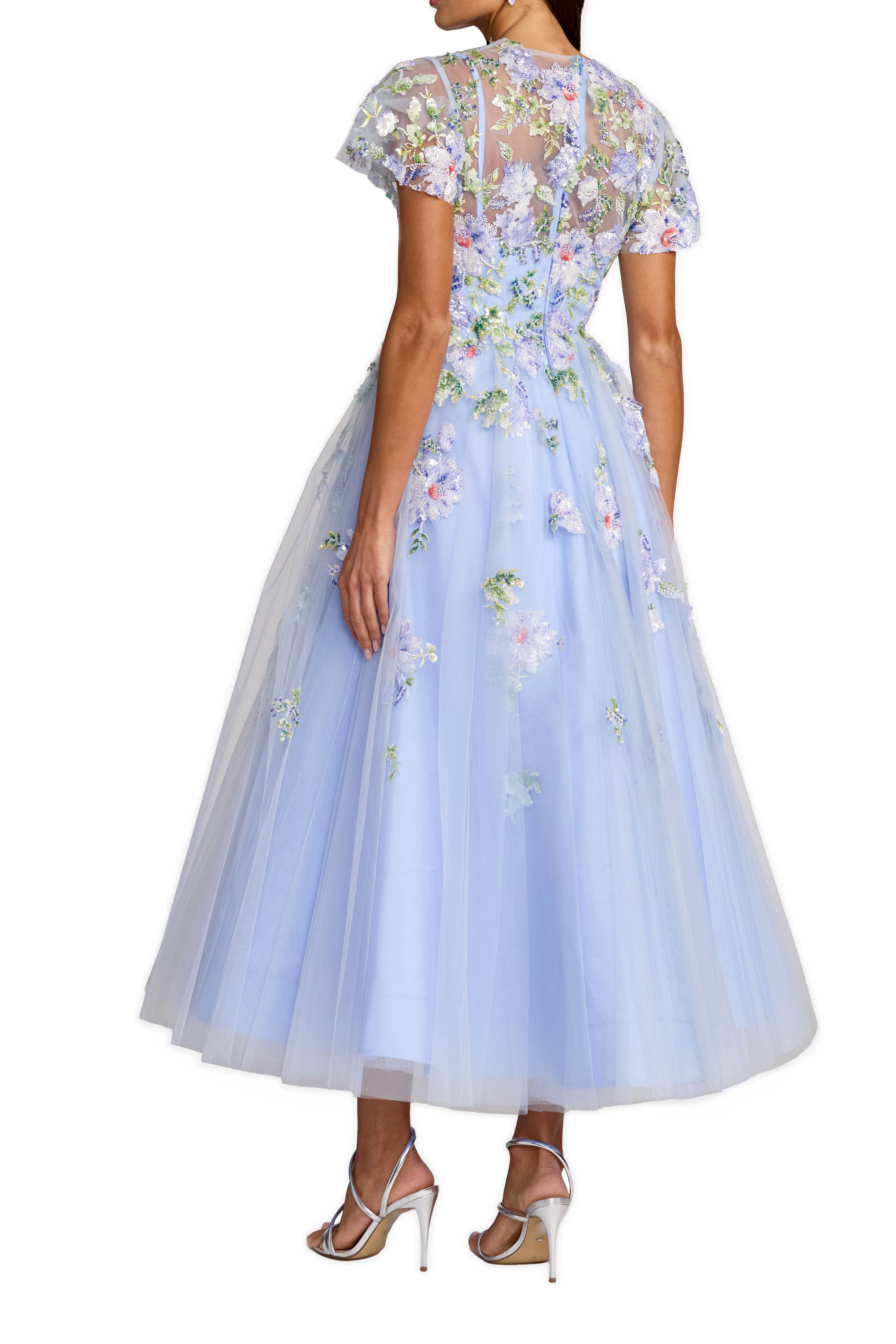Mac Duggal Flutter Sleeve Embroidered A-Line Midi Dress (Women) | Nordstrom