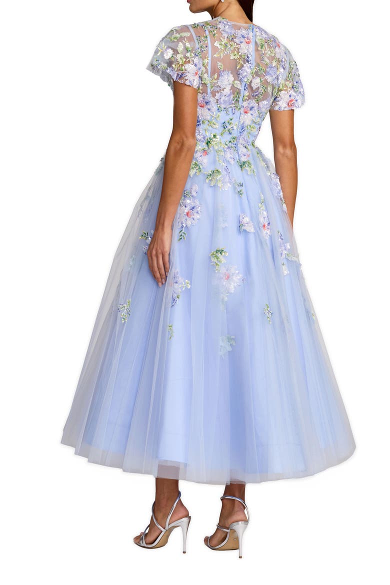 Flutter Sleeve Embroidered A-Line Midi Dress, Alternate, color, Blue Multi