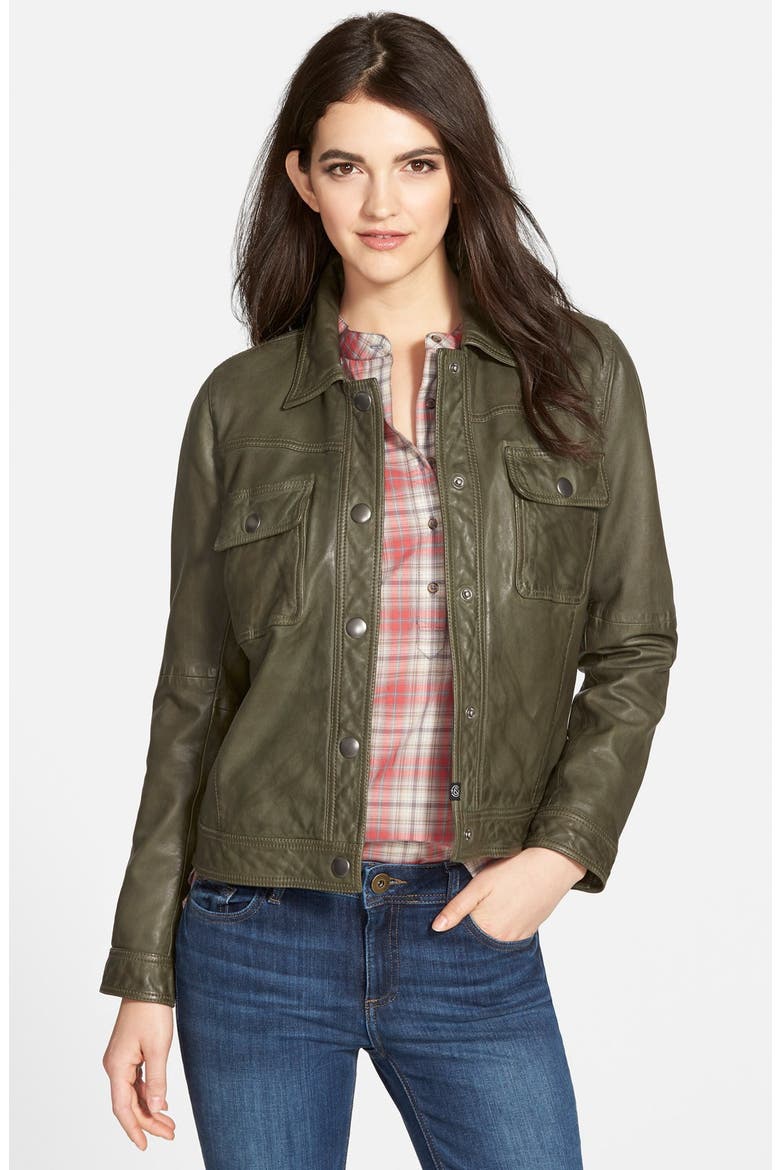 Treasure&Bond Leather Trucker Jacket, Main, color, GREEN FOREST
