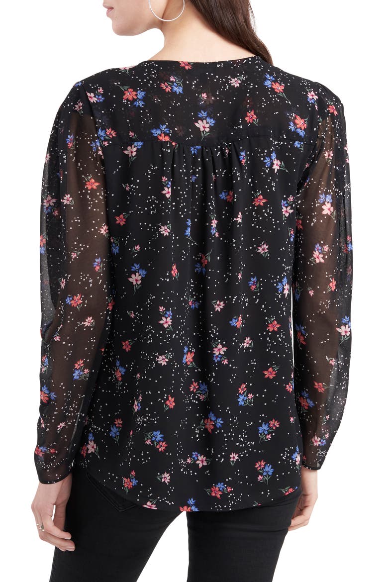 Printed Sheer Long Sleeve Blouse, Alternate, color, TRANQUIL GARDEN