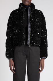 Moncler Louvi Sequin Faux Shearling Down Jacket