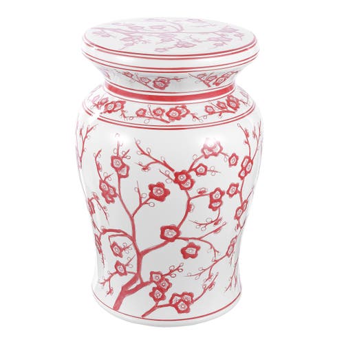 Jonathan Y Cherry Blossom 17.7" Ceramic Garden Stool In White/red