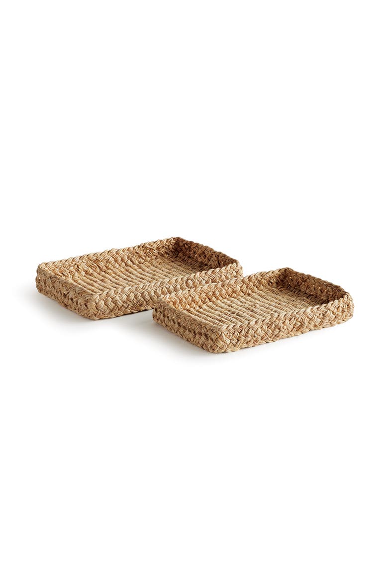 Abaca French Braided Square Decorative Trays Set of 2, Main, color, Beige