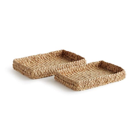 Abaca French Braided Square Decorative Trays Set of 2