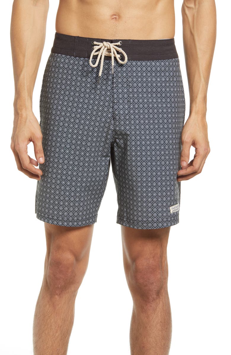 Fair Harbor The Nautilus Floral Print Board Shorts, Main, color, Black Beacon