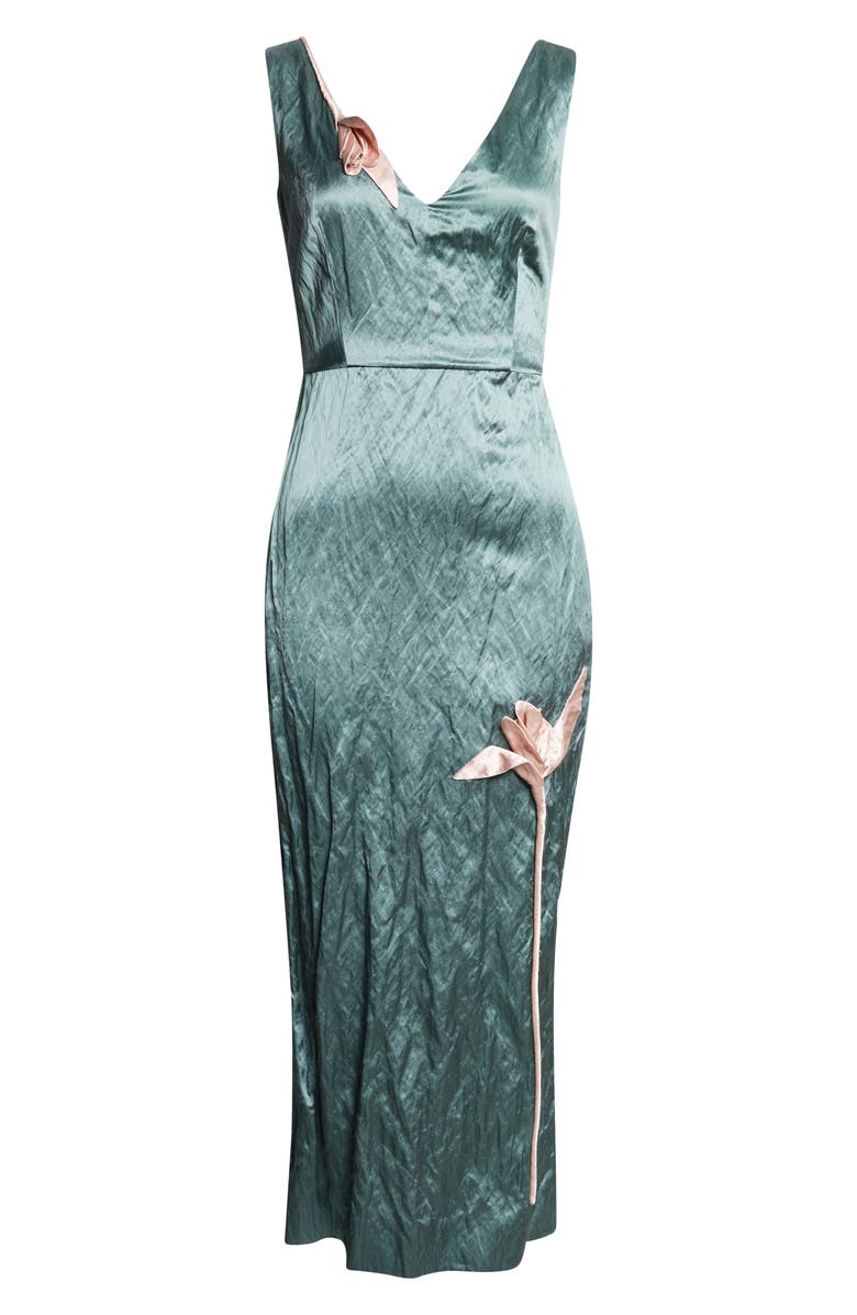 Erdem Tulip Appliqué Crinkled Metallic Satin Gown, Alternate, color, Eau De Nil