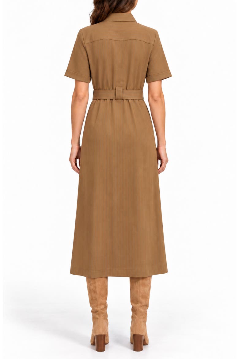Pinstripe Pintuck Shirtdress, Alternate, color, KHAKI / COBALT