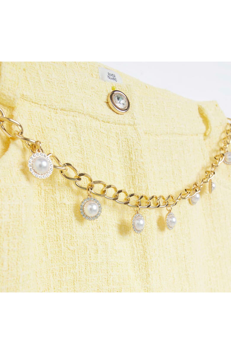 River Island Imitation Pearl Belt Cotton Blend Bouclé Pencil Skirt, Alternate, color, 