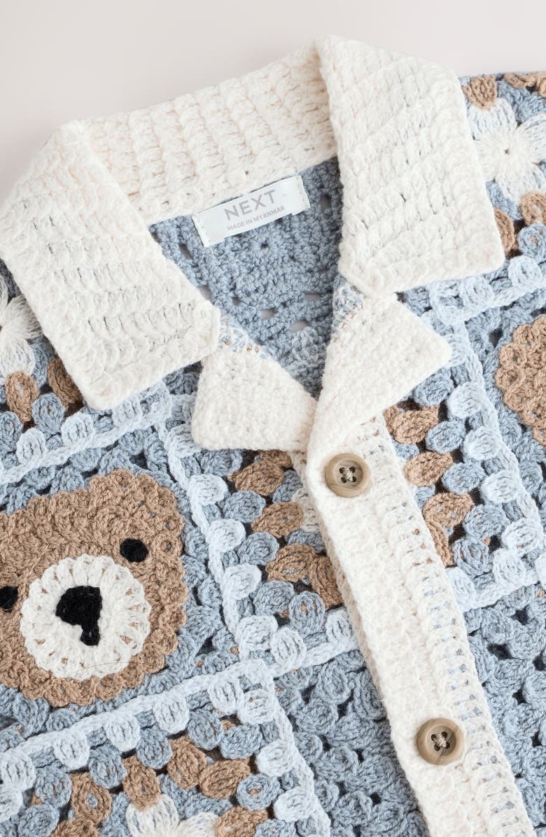 NEXT Kids' Teddy Cotton Blend Crochet Button-Up Shirt, Alternate, color, Blue