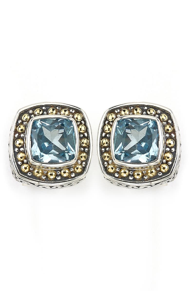 SAMUEL B. Sterling Silver & 18K Gold Semiprecious Stone Cushion Stud Earrings, Main, color, Blue