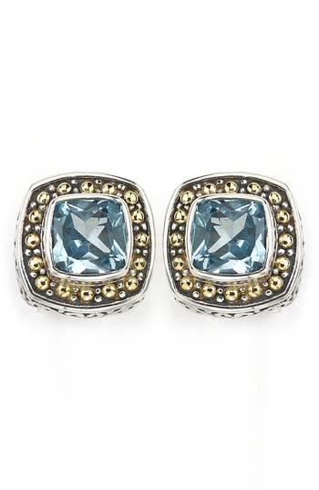 Samuel B. Sterling Silver & 18k Gold Semiprecious Stone Cushion Stud Earrings In Blue