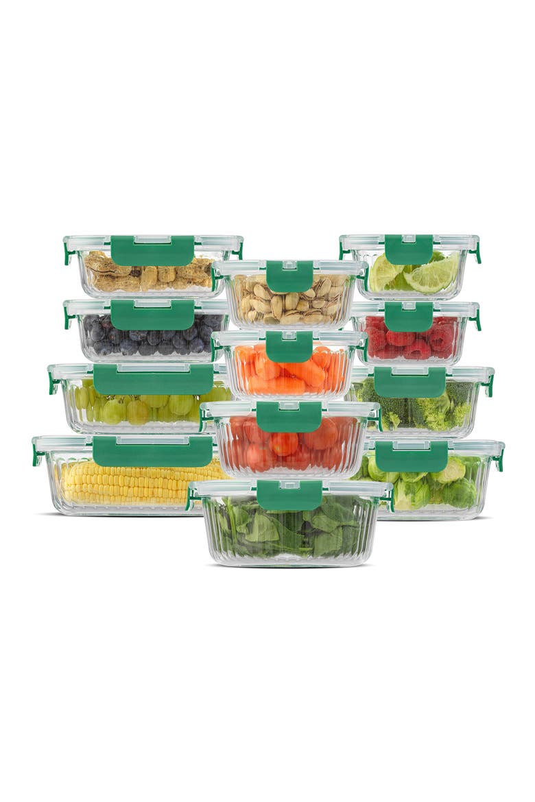 24-Piece Glass Food Storage Containers with Airtight Lids, Alternate, color, GREEN