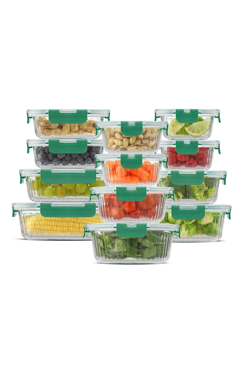 JoyJolt 24-Piece Glass Food Storage Containers with Airtight Lids, Alternate, color, Green