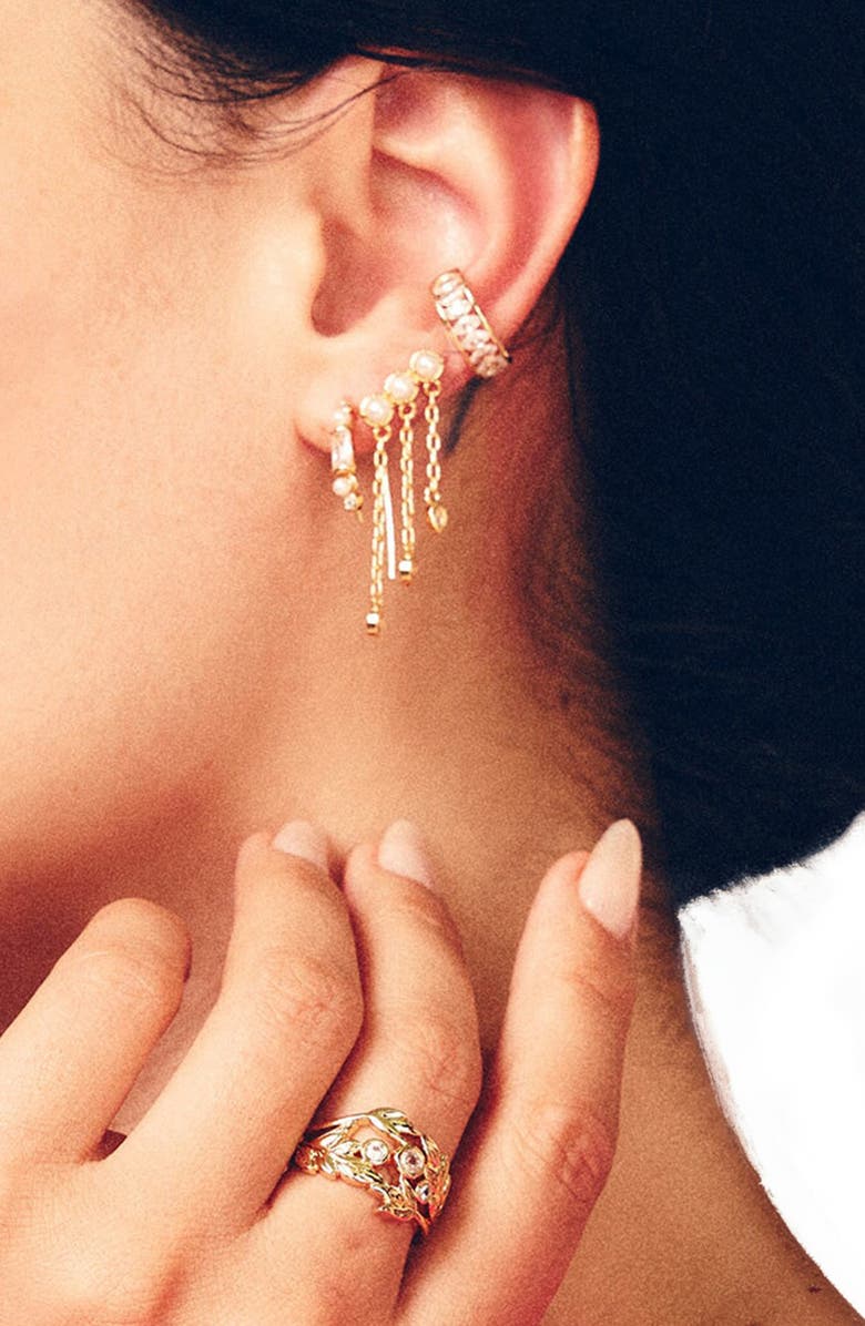 Sterling Forever Set of 2 Mira Cubic Zirconia Ear Cuffs, Alternate, color, Silver