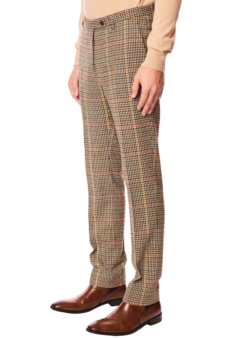 Downing Slim Fit Flat Front Houndstooth Wool Blend Dress Pants, Alternate, color, GREEN MULTI HOUNDSTOOTH