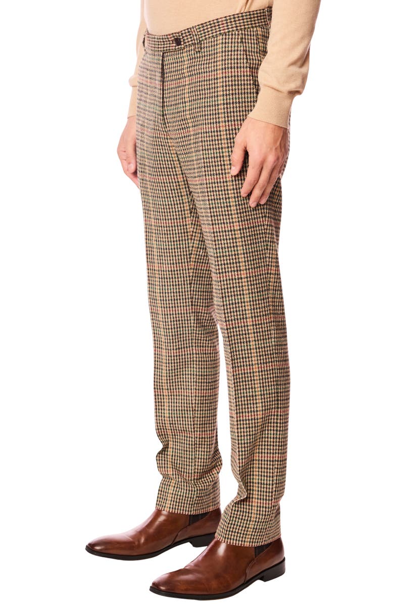 PAISLEY & GRAY Downing Slim Fit Flat Front Houndstooth Wool Blend Dress Pants, Alternate, color, Green Multi Houndstooth