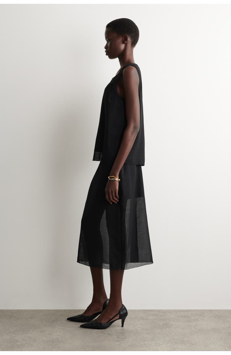 COS Semi-sheer Layered Wool Midi Skirt, Alternate, color, Black