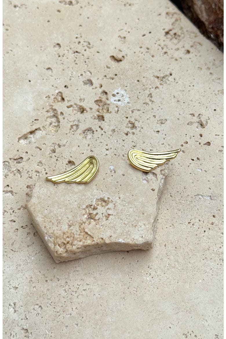 Winged Stud Earrings, Alternate, color, GOLD