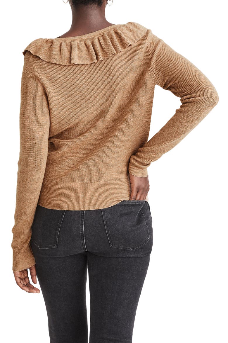 Tie Neck Ruffle Pullover Sweater, Alternate, color, HEATHER SANDALWOOD