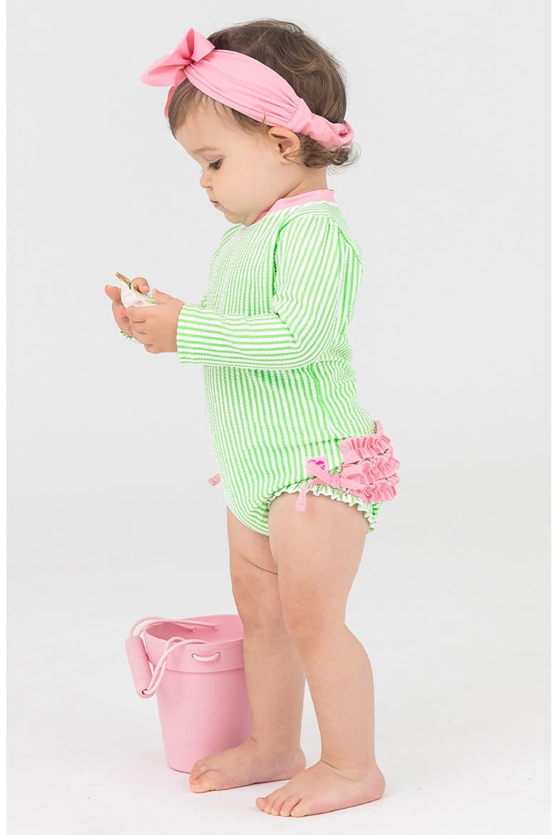 Kids' Seersucker Long Sleeve One-Piece Rashguard Swimsuit, Alternate, color, GREEN