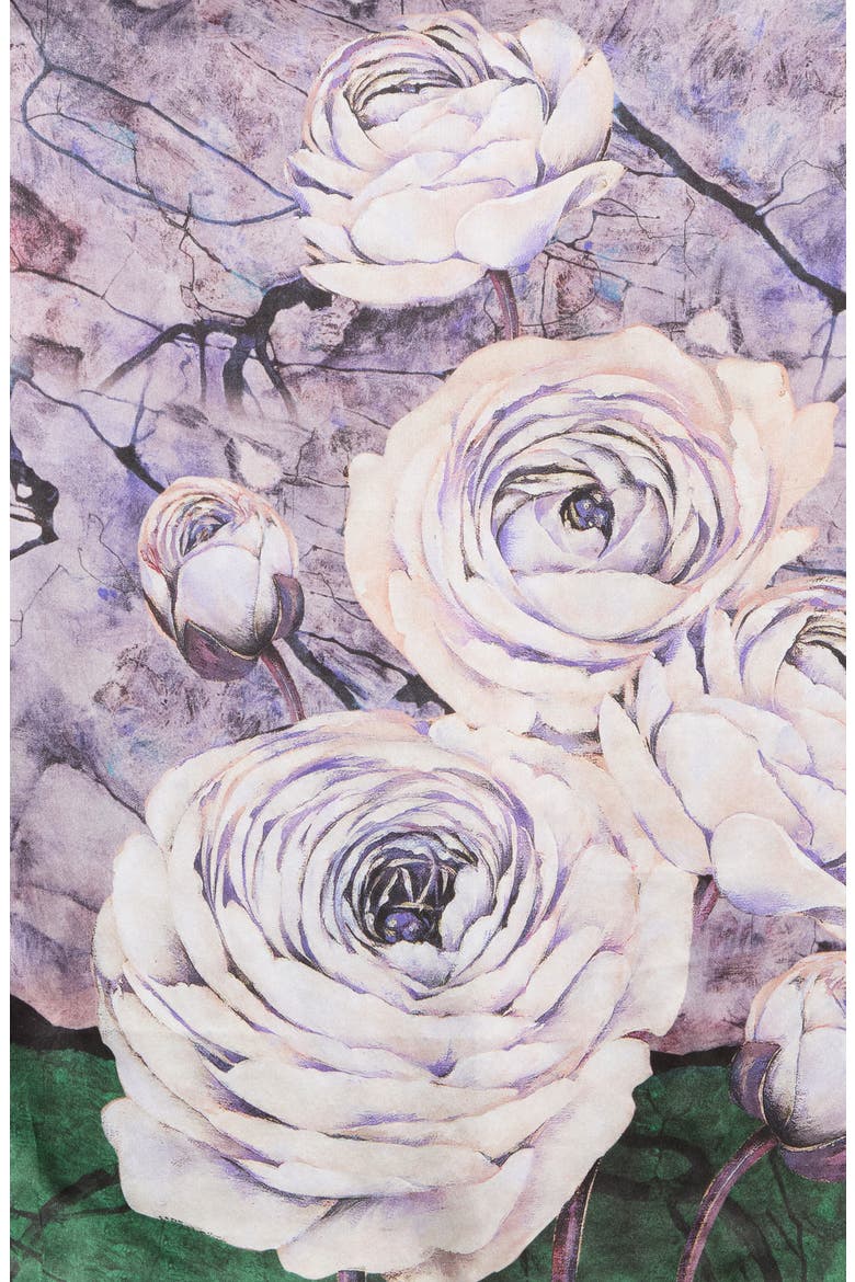 Floral Print Silk Scarf, Alternate, color, PURPLE