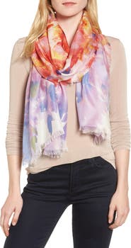 Nordstrom Eyelash Trim Print Cashmere & Silk Wrap