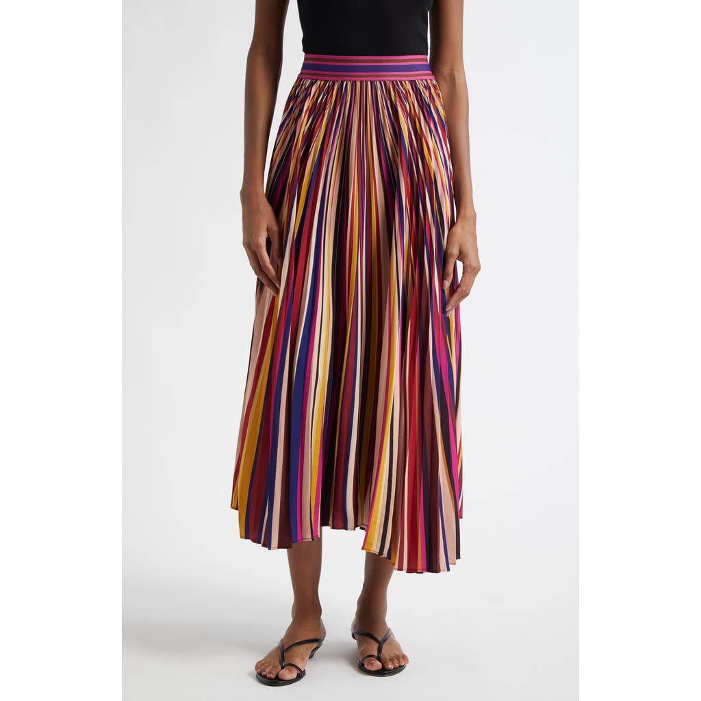 Farm Rio Diagonal Stripes Multicolor Pleated Maxi Skirt
