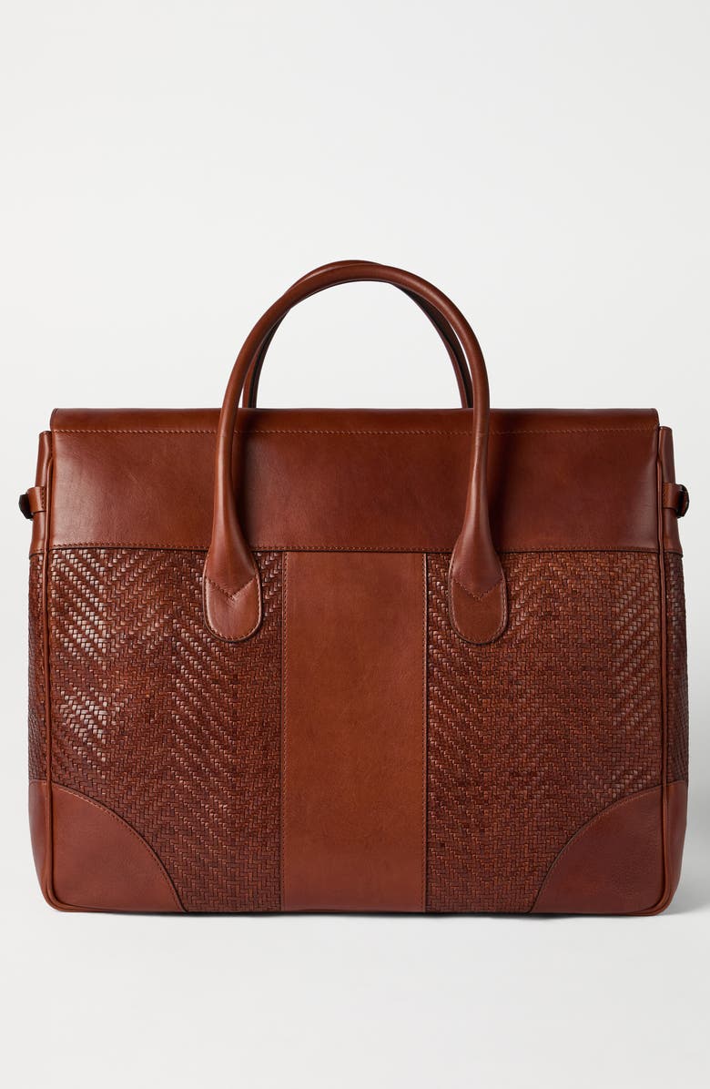 Brunello Cucinelli Leather and cowhide boston bag, Alternate, color, Cognac