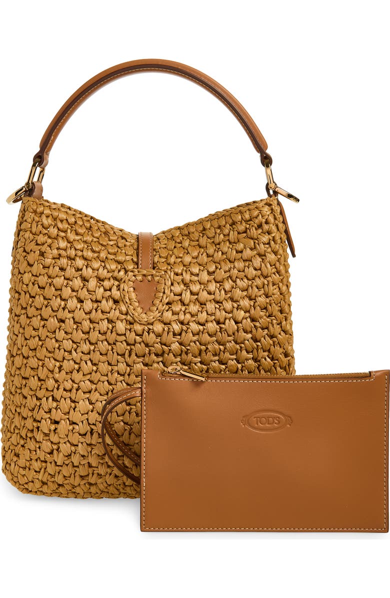 Tod's T Timeless Crochet Raffia & Leather Bucket Bag, Alternate, color, Naturale/ Kenia