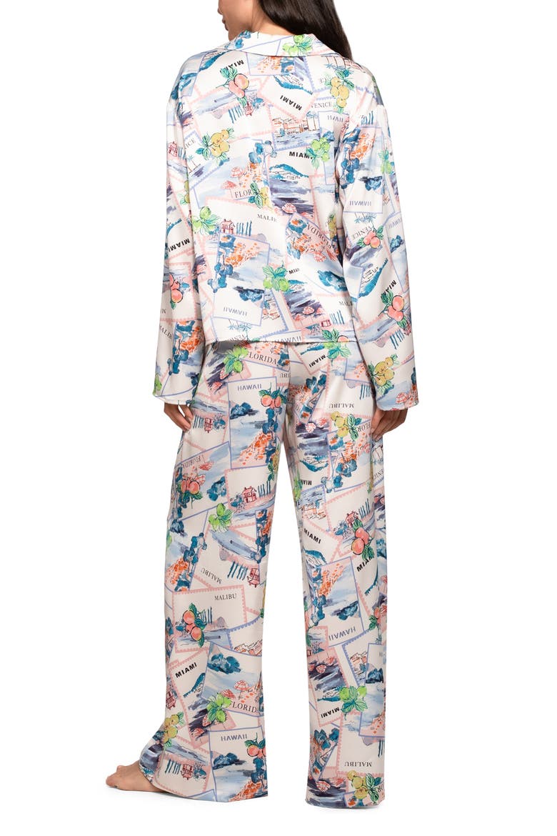 Print Satin Pajamas, Alternate, color, WHITE