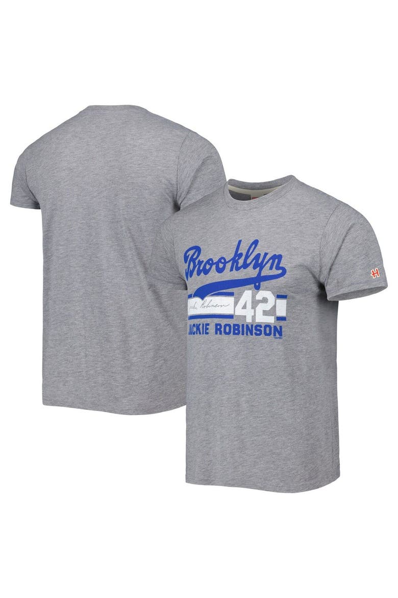 Men's Homage Jackie Robinson Gray Brooklyn Dodgers Cooperstown Collection Remix Jersey Tri-Blend T-Shirt, Main, color, Gray