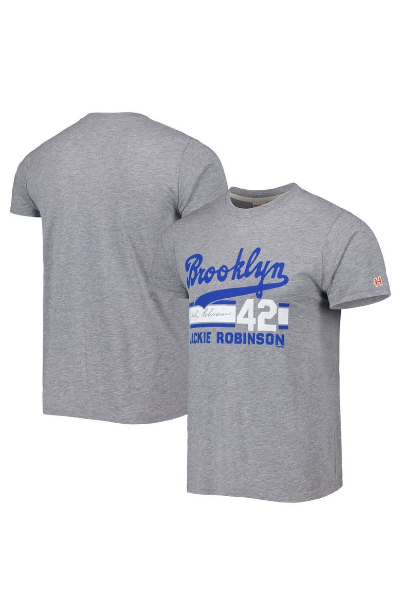 Homage Men's Homage Jackie Robinson Gray Brooklyn Dodgers Cooperstown Collection Remix Jersey Tri-Blend T-Shirt, Main, color,