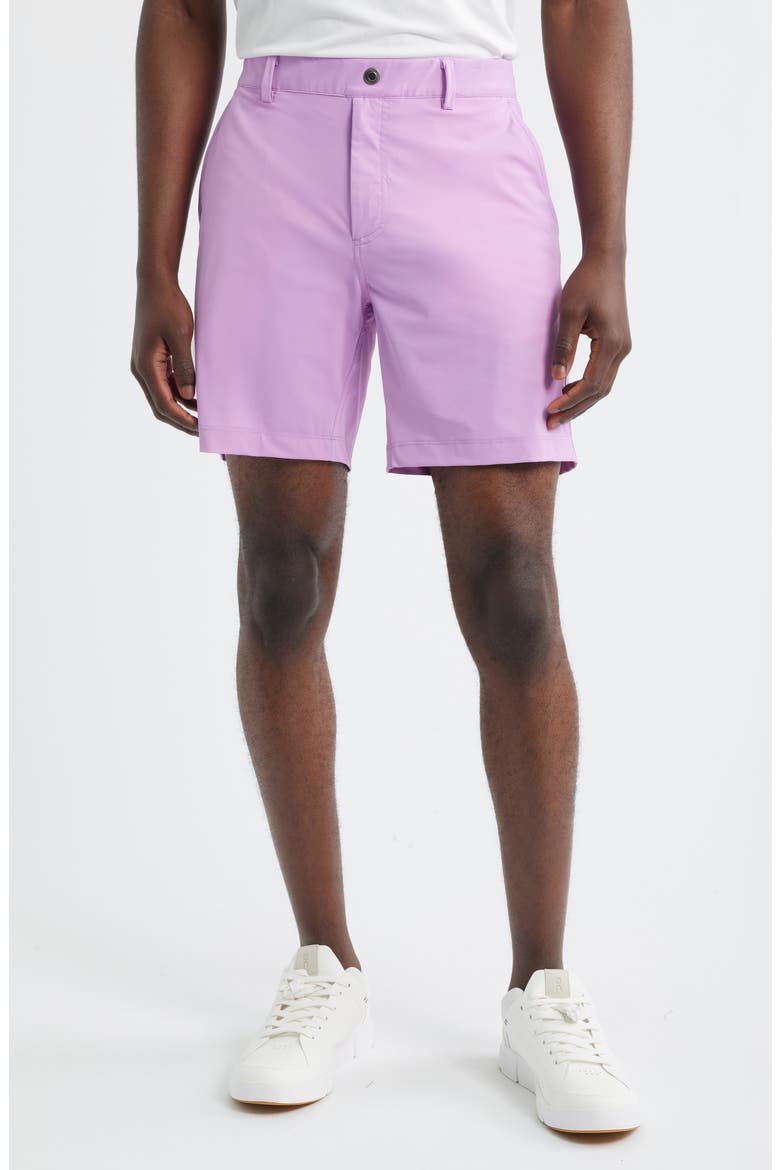 Bunker Flat Front Stretch Golf Shorts, Main, color, VIOLET