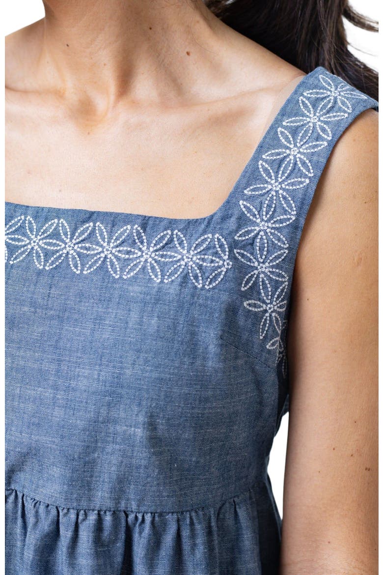 Women's Organic Chambray Dress with Embroidery, Alternate, color, Blue Chambray