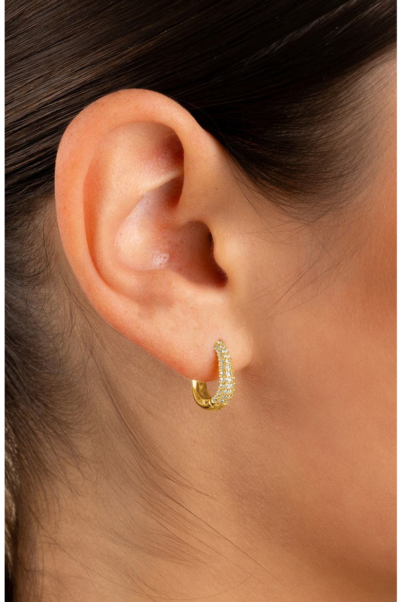 Pavé Cubic Zirconia Huggie Hoop Earrings, Alternate, color, GOLD