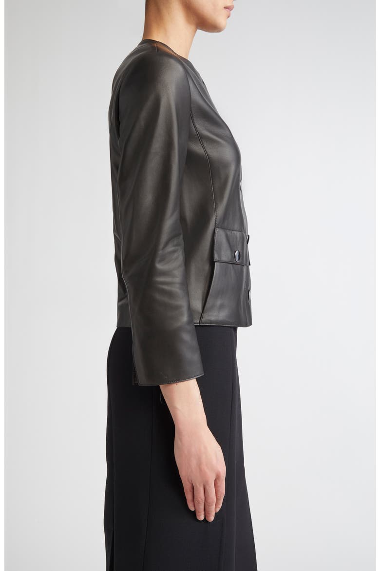Collarless Lambskin Leather Jacket, Alternate, color, BLACK