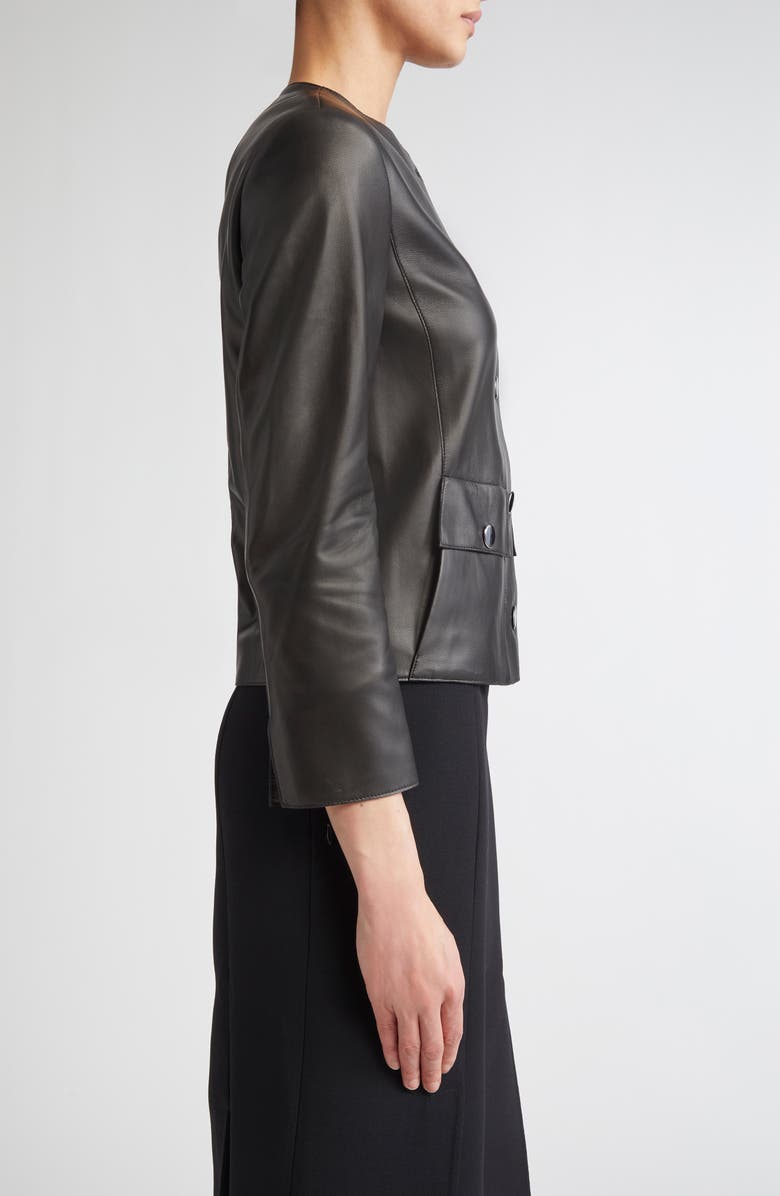 Akris Collarless Lambskin Leather Jacket, Alternate, color, Black