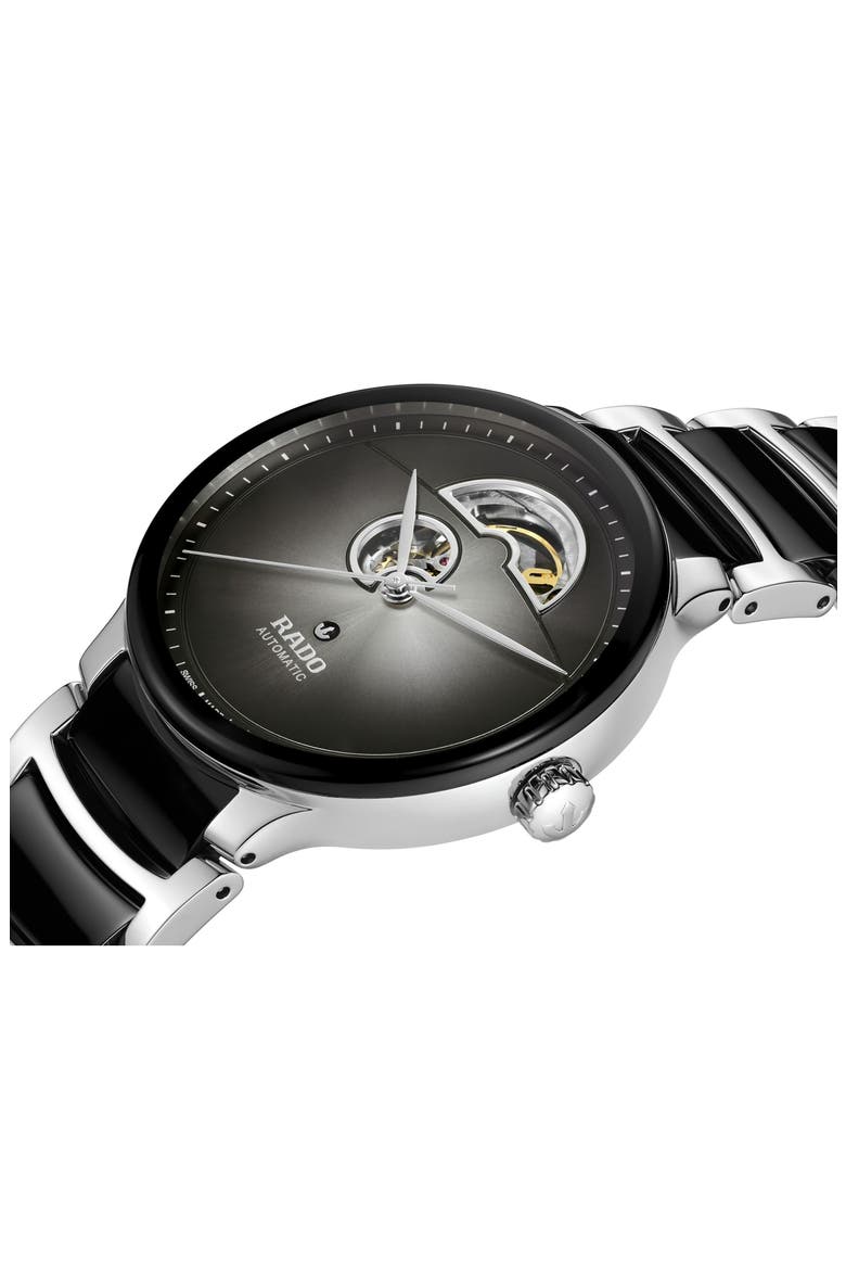Centrix Open Heart Automatic Ceramic Bracelet Watch, 39.5mm, Alternate, color, BLACK